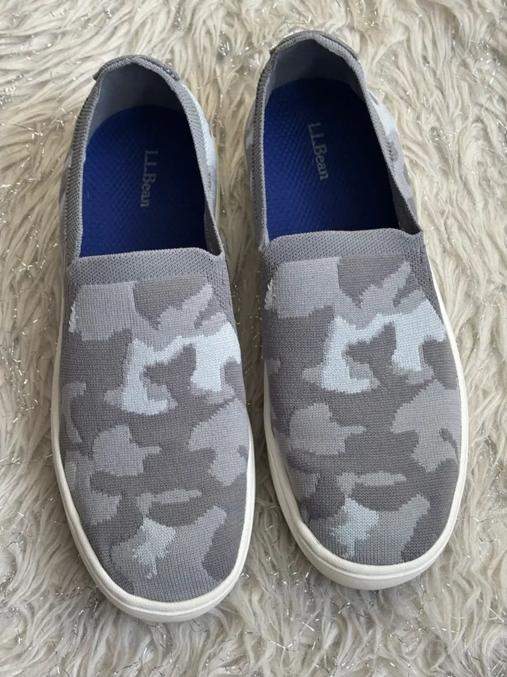 L.L. Bean Gray Women’s Camo‎ Knit Slip-On Sneakers Size 6 Medium